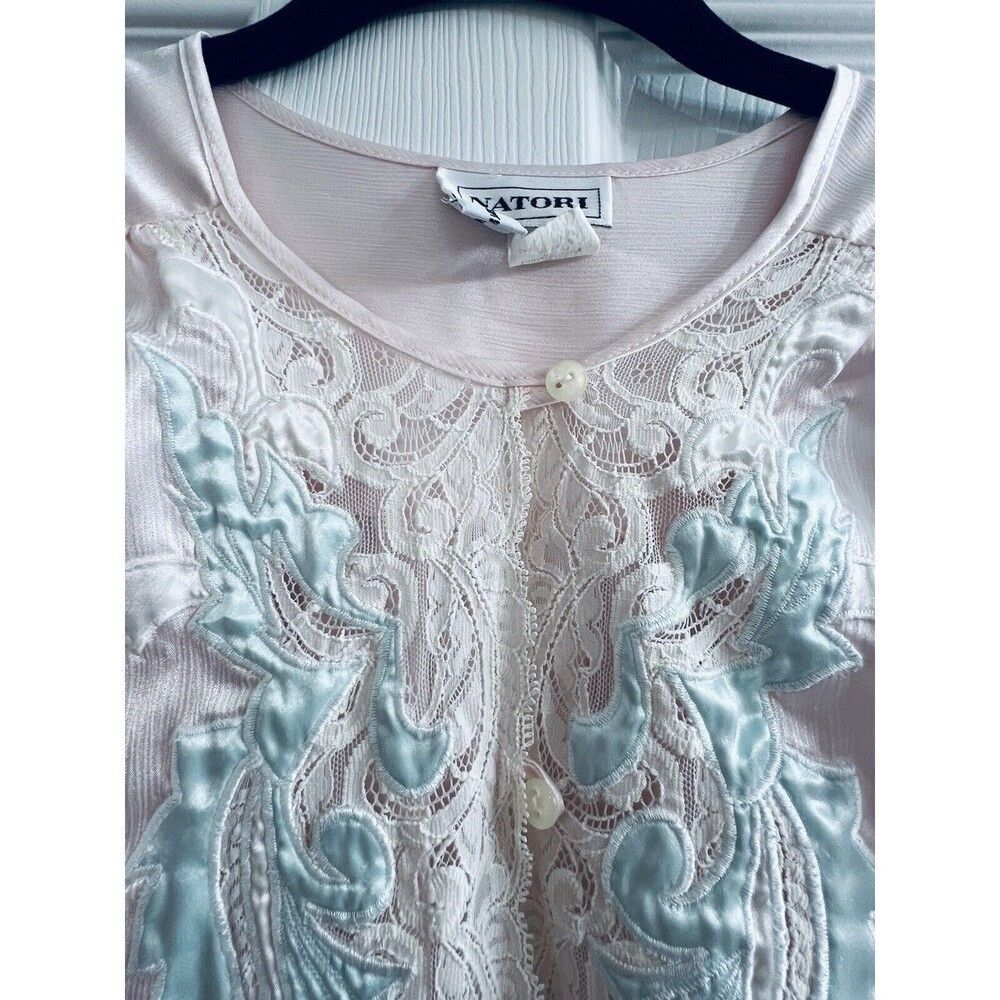 Natori Saks Fifth Ave Lt Pink Satin Lace Embroidered Nightgown Sz Small - Picture 4 of 12